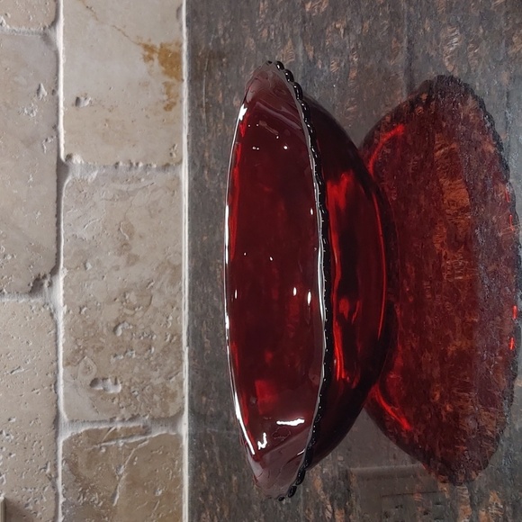 Royal Ruby Glass Vintage Scalloped 8 1/2" Oval Bowl by Anchor Hocking - Picture 1 of 2